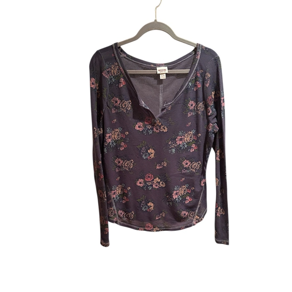 Mossimo Supply Co. Women's Floral Long Sleeve Top Waffle weave light weight